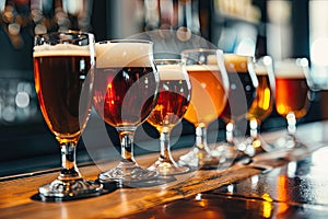 Assorted Beer Glasses on Bar