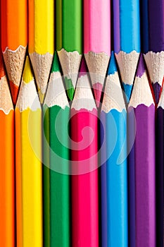 Row of the vertical Color pencils close up