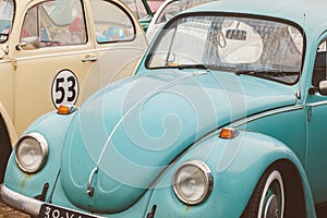 Row of vintage Volkswagen Beetles from the seventies