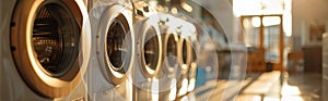 Row of Washing Machines in Laundry Room