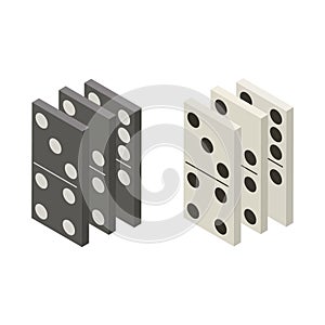Row of white and black dominoes isolated on white background. Concept of Domino effect.