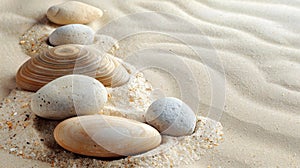 A row of white and brown rocks on a sandy beach