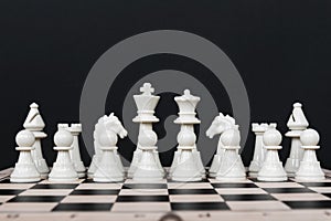 Row of White Chess Set - Unity and teamwork concept