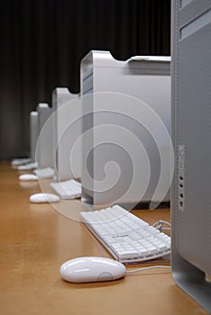 Row of white computers