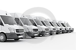 Row of white delivery vans. Generative ai