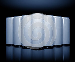 a row of white energy drinks