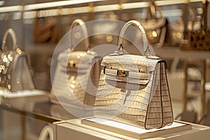 Row of White Purses on Counter