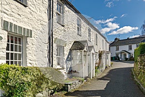 A row of whitewashed cottages in Ambleside, the English Lake Dis