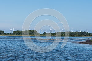 Row of wind power stations at the east coast of Sweden