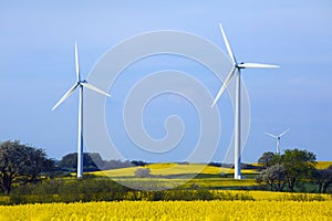 Row of wind turbines in Sweden