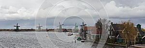 Row of windmills of the Zaanse Schans, Holland, the Netherlands