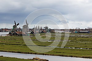 Row of windmills of the Zaanse Schans, Holland, the Netherlands