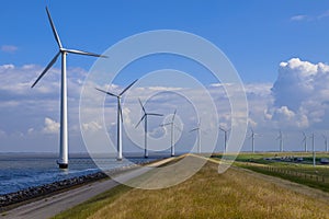 Row of windturbines along a