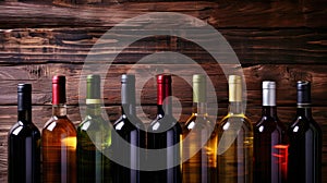 Row of Wine Bottles on Wooden Floor in Wine Cellar