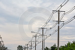 Row of wire electric pole