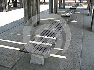 Row of wooden benches