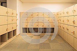 Row of wooden lockers