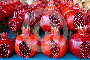 Row of Wooden Pomegranates, Souvenir for Sell at the Vernissage Market in Yerevan, Armenia