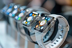 a row of wristwatches lined up in a store window