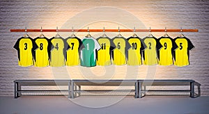Row of Yellow and Green Football shirts Shirts 3-5