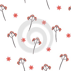 Rowan berries and flowers vector seamless pattern