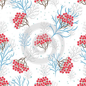 Rowanberry branch seamless pattern. Vector background