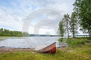 Rowboat near lake