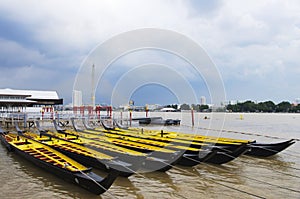 Rowboat in the River with Clear Sky