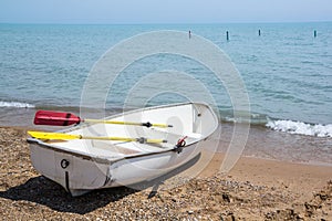 Rowboat on the shores of Lake Michigan