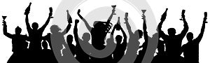 Ð¡rowd of people booze holds alcohol in hands. Party holiday silhouette vector. People are holding champagne bottles and glasses