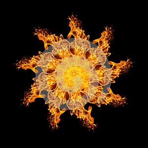 Rowel of fire flame on black