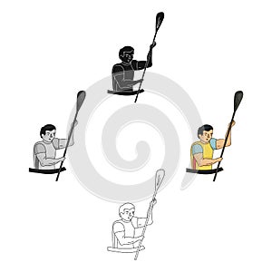 Rower in a boat with a paddle in hand down to the baydak on the wild river.Olympic sports single icon in cartoon,black