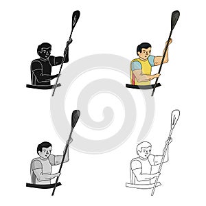 Rower in a boat with a paddle in hand down to the baydak on the wild river.Olympic sports single icon in cartoon style