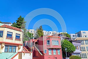 Rowhouses and apartment buildings facade in San Francisco, CA