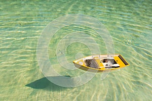 Rowing boat floating on water