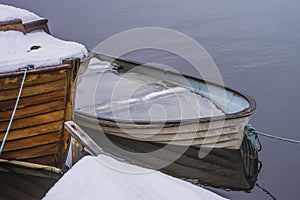 Rowing boat full of water and ice