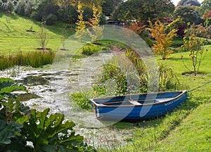 Rowing boat moored on the lake