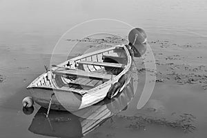 Rowing boat moored on lake Balaton, Hungary. photo