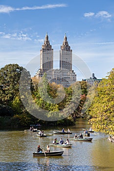 Rowing Boats on the Lake in Central Park