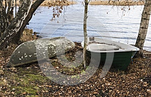 Rowing boats on a lakeside