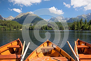 Rowing boats at Strbske Pleso Lake in High Tatras, Slovakia