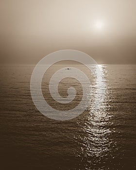 Rowing Crew and Sunset in Sepia