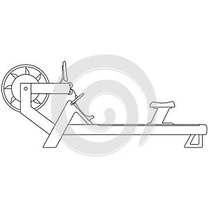 Rowing machine, Indoor rower for total body workout and cross trainer sport equipment sketch drawing, contour lines drawn