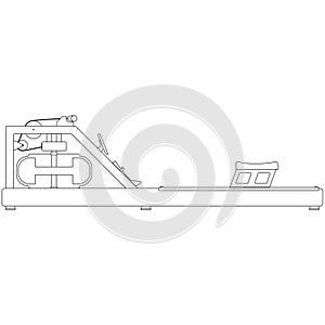 Rowing machine, Indoor rower for total body workout and cross trainer sport equipment sketch drawing, contour lines drawn