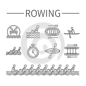 Rowing team line icons. Sport signs. Vector emblem