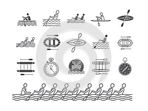 Rowing team line icons. Sport signs. Vector emblem