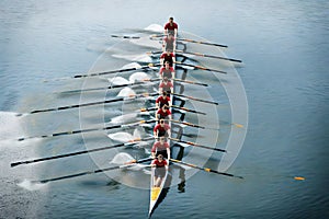 A rowing team in perfect unison