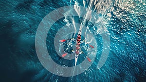 Rowing Team in Synchronization from a Top-Down Perspective. This is AI generative image.