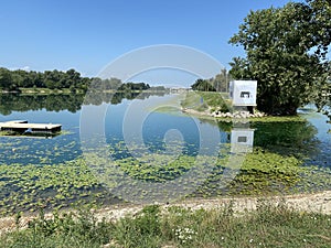 Rowing trail on Lake Jarun and Rower Island during the summer, Zagreb - Croatia / VeslaÄka staza na jezeru jarun