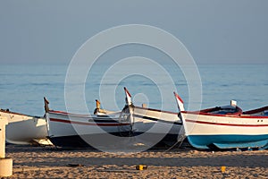 Rowingboats on the beach of Callela Spain, near Barcelona